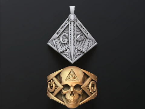 Paket Koleksi Liontin Cincin Tengkorak Mason model cetak 3D Model Cetak 3D