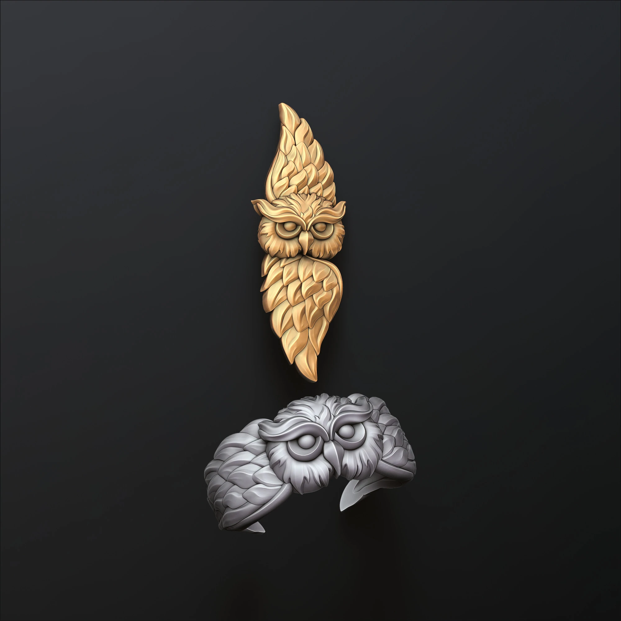 Owl Pendant Ring Set 3D print model 3D Print Model .c4d .max .obj .3ds .fbx .stl .blend 