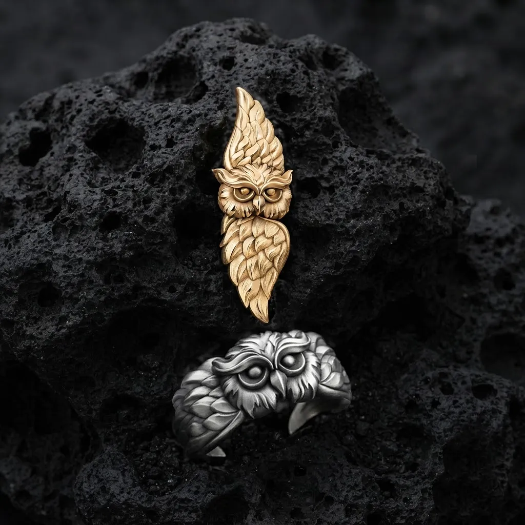 Owl Pendant Ring Set 3D print model 3D Print Model .c4d .max .obj .3ds .fbx .stl .blend