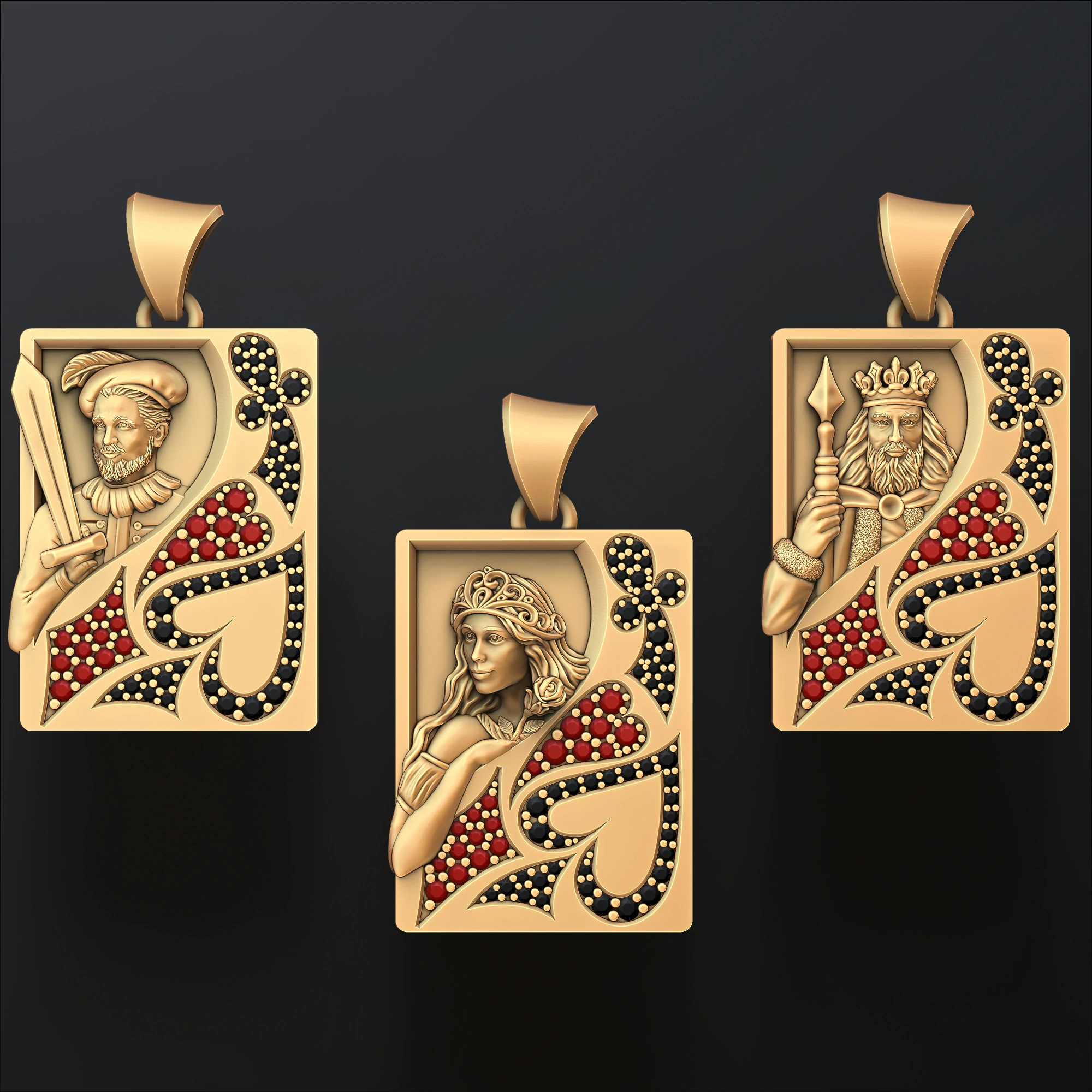 Playing Cards King Queen Jack Pendants Pack 3D print model 3D Print Model .c4d .max .obj .3ds .fbx .stl .blend 