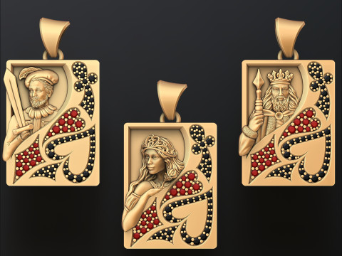 Playing Cards King Queen Jack Pendants Pack 3D print model 3Dプリントモデル