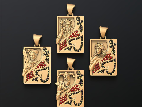 Playing Cards King Queen Jack Joker Pendants Set 3D print model 3Dプリントモデル