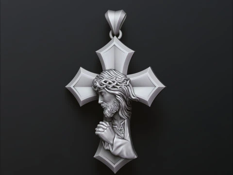 Modello di stampa 3D con ciondolo croce di Ges&ugrave; in preghiera Modello di stampa 3D