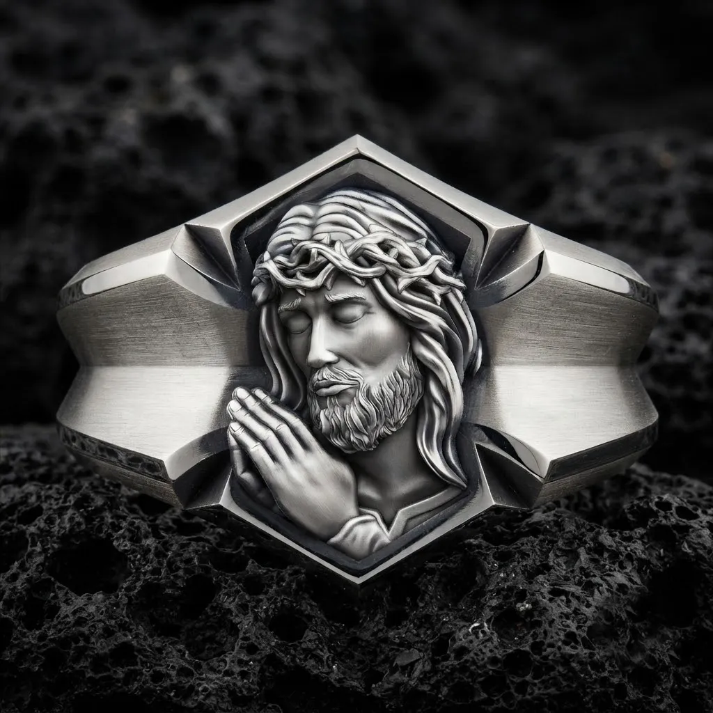 Praying Jesus Cross Ring 3D print model 3D Print Model .c4d .max .obj .3ds .fbx .stl .blend