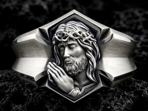 Praying Jesus Cross Ring 3D print model 3D Print Model