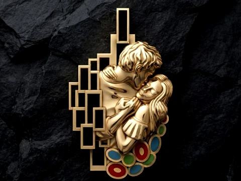 Lovers Kiss Pendant 3D print model 3D Print Model