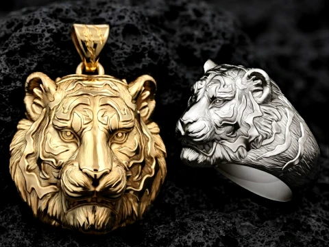 Tiger Pendant Ring Set 3D print models 3D Print Model