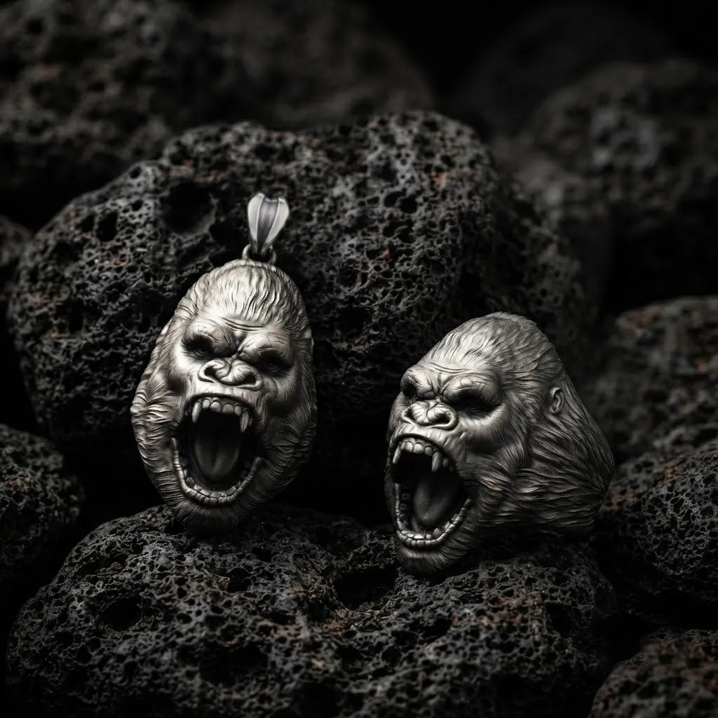 Gorilla Head Pendant Ring Collection 3D print model 3D Print Model .c4d .max .obj .3ds .fbx .stl .blend 