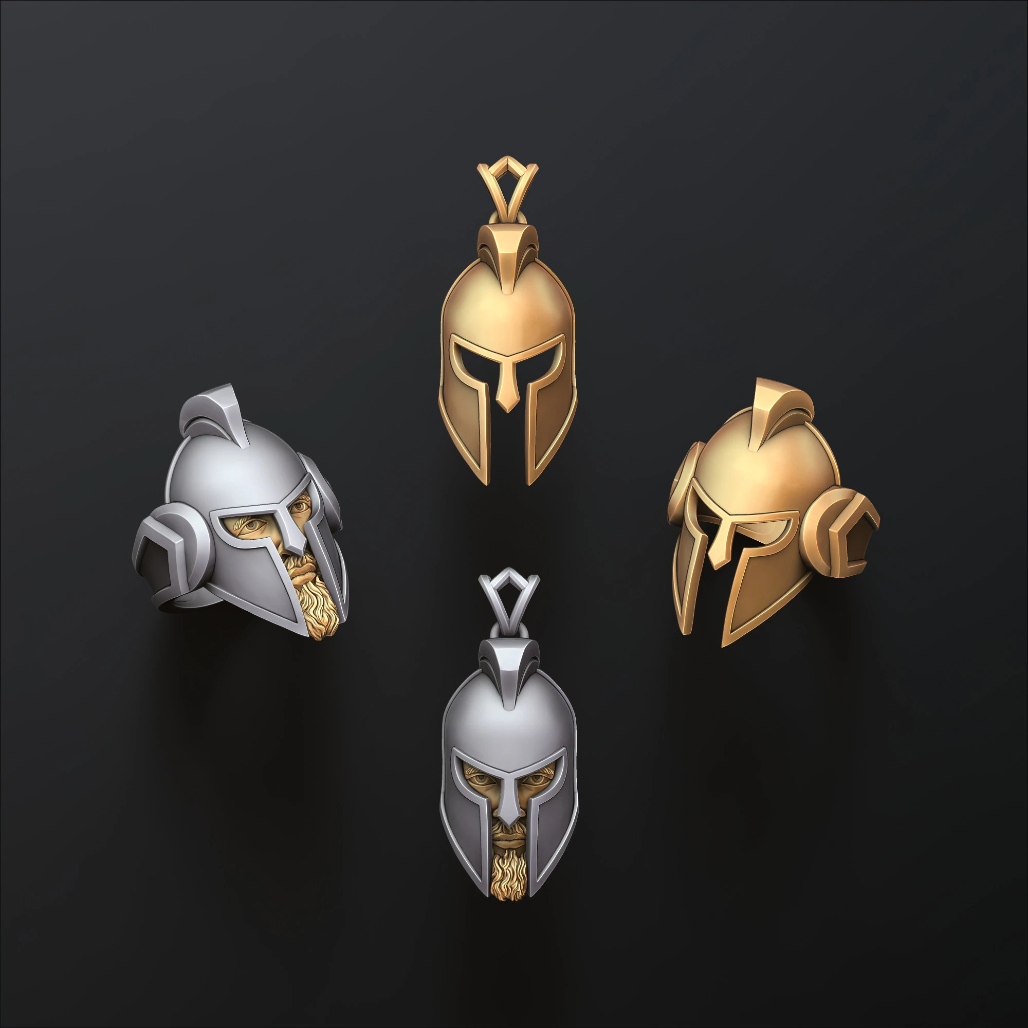 Warrior Helmet Ring Pendant Collection 3D print model 3D Print Model .c4d .max .obj .3ds .fbx .stl .blend