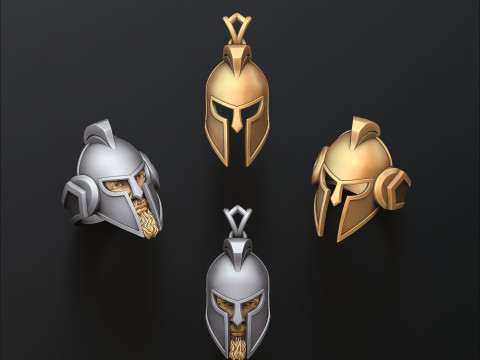 Warrior Helmet Ring Pendant Collection 3D print model 3D Print Model