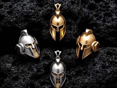 Cole&ccedil;&atilde;o de pingente de anel de capacete de guerreiro Modelo de impress&atilde;o 3D Modelo de Impressão 3D