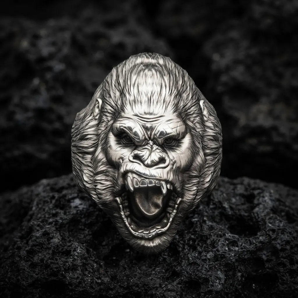 Gorilla Head Ring V2 3D print model 3D Print Model .c4d .max .obj .3ds .fbx .stl .blend 