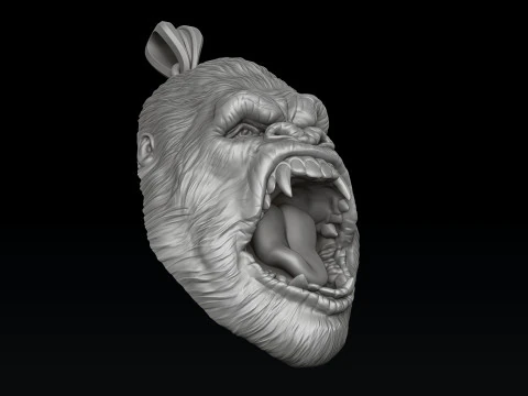 Gorilla Head Ring Pendant V2 Set 3D print model 3D Print Model