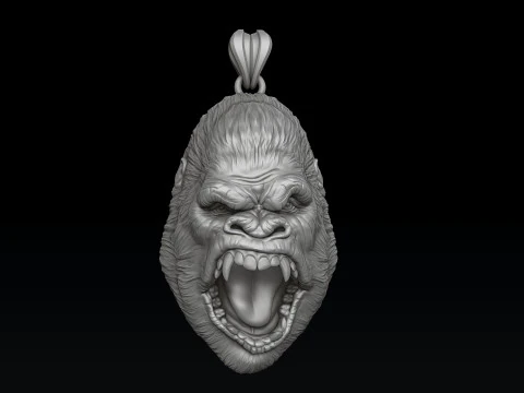 Gorilla Head Ring Pendant V2 Set 3D print model 3D Print Model
