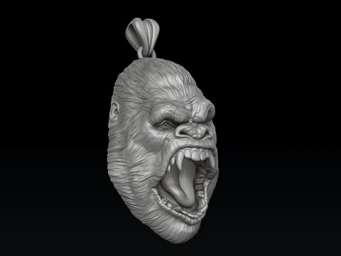 Gorilla Head Ring Pendant V2 Set 3D print model 3D Print Model