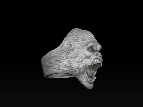 Gorilla Head Ring Pendant V2 Set 3D print model 3D Print Model