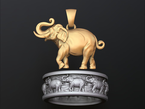 Elephant Pendant Ring Collection 3D print model 3Dプリントモデル