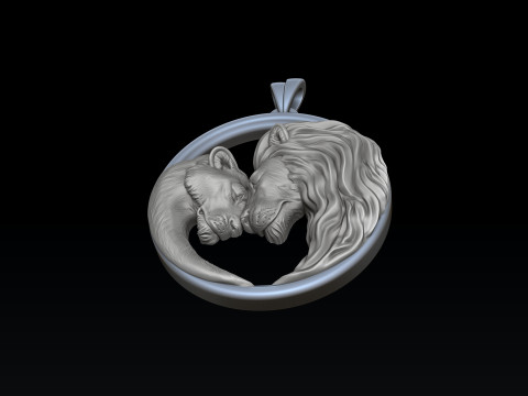 Lion Lioness Pendant V2 3D print model Model Cetak 3D