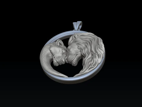 Lion Lioness Pendant V2 3D print model 3D Print Model