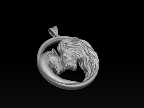 Lion Lioness Pendant V2 3D print model Model Cetak 3D
