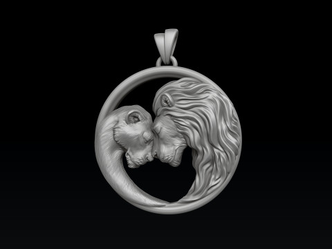 Lion Lioness Pendant V2 3D print model Model Cetak 3D
