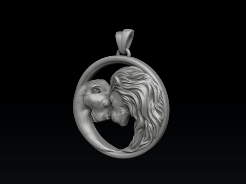 Lion Lioness Pendant V2 3D print model Model Cetak 3D