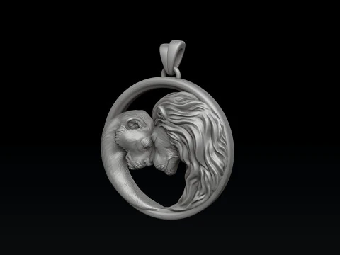 Lion Lioness Pendant V2 3D print model 3D Print Model