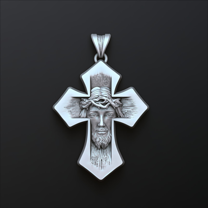 Jesus Head Cross Pendant 3D print model 3D-Druckmodell .c4d .max .obj .3ds .fbx .stl .blend