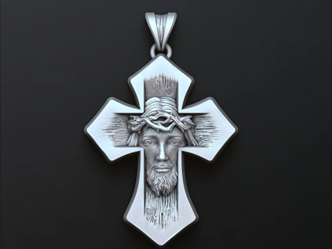 Modello di stampa 3D con ciondolo croce testa di Ges&ugrave; Modello di stampa 3D