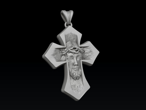 Jesus Head Cross Pendant 3D print model 3D-Druckmodell