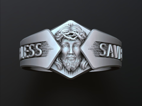 Jesus Head Cross Ring 3D print model Modello di stampa 3D