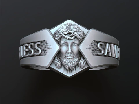 Modello di stampa 3D con anello croce testa di Ges&ugrave; Modello di stampa 3D