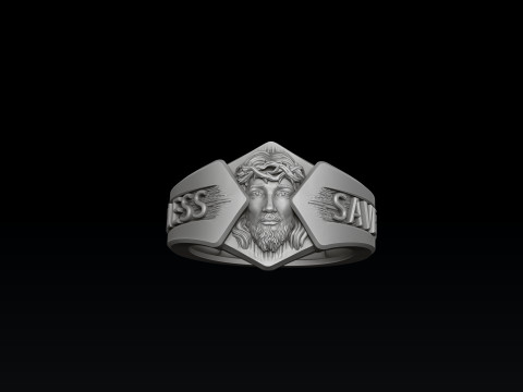 Jesus Head Cross Ring Pendant Set 3D print model 3Dプリントモデル