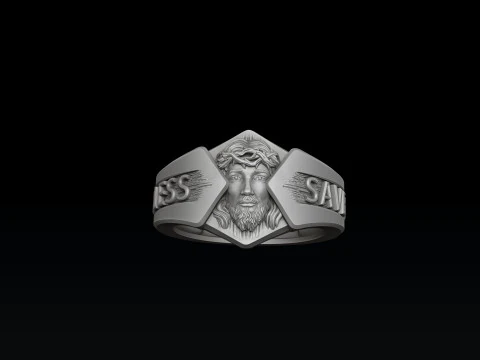 Jesus Head Cross Ring Pendant Set 3D print model 3D Print Model