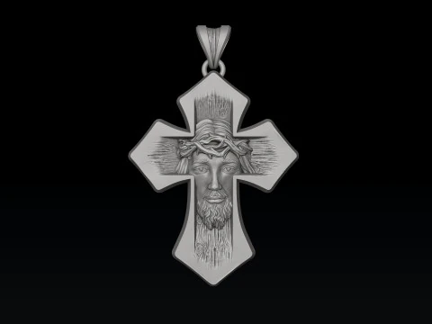 Jesus Head Cross Ring Pendant Set 3D print model 3D Print Model