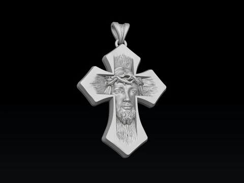 Jesus Head Cross Ring Pendant Set 3D print model 3D Print Model