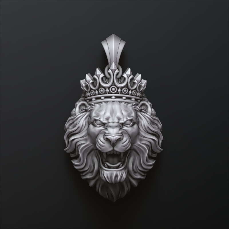 Lion With Crown Pendant 3D print model 3D 打印模型 .c4d .max .obj .3ds .fbx .stl .blend