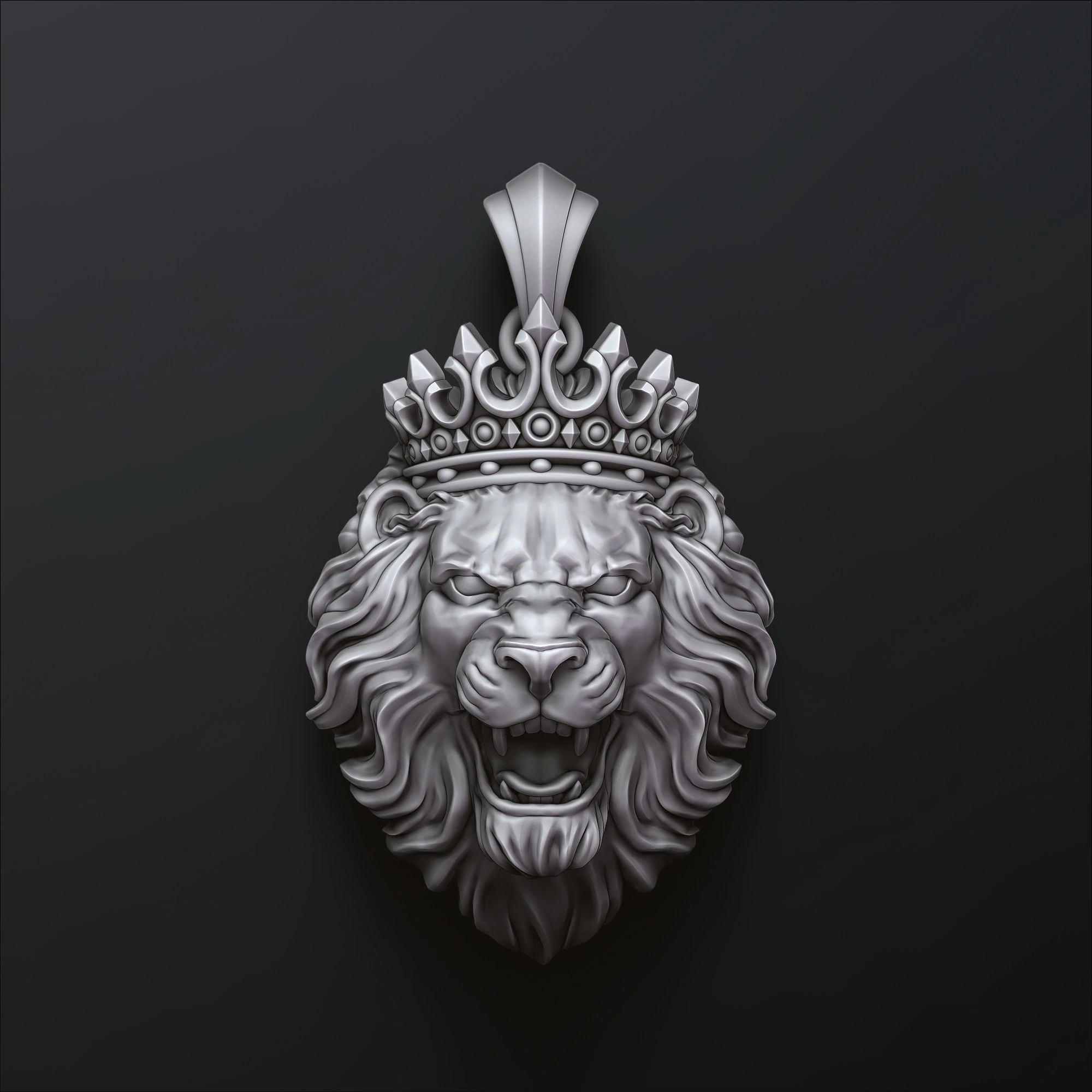 Modello di stampa 3D con ciondolo leone con corona Modello di stampa 3D .c4d .max .obj .3ds .fbx .stl .blend