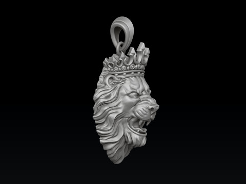 Lion With Crown Pendant 3D print model 3D 打印模型