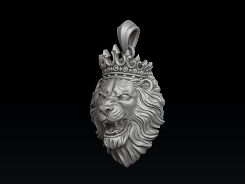 Lion With Crown Pendant 3D print model 3D 打印模型