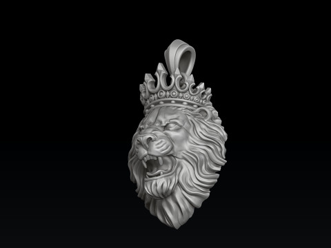 Lion With Crown Pendant 3D print model 3D 打印模型