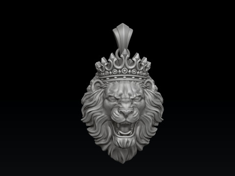 Lion With Crown Pendant 3D print model 3D 打印模型