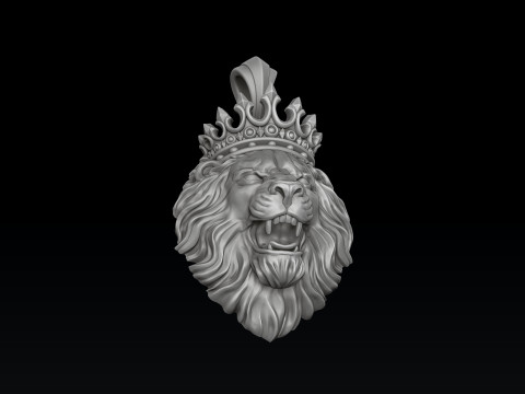 Lion With Crown Pendant 3D print model 3D 打印模型