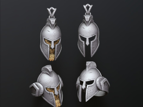 Warrior Helmet Pendant Ring V2 Collection 3D print model 3Dプリントモデル