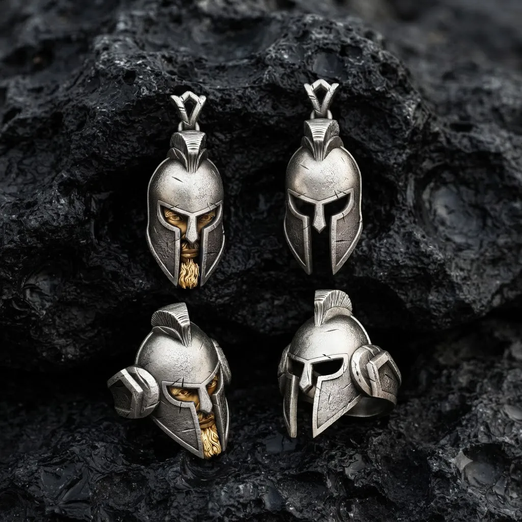 Warrior Helmet Pendant Ring V2 Collection 3D print model 3D Print Model .c4d .max .obj .3ds .fbx .stl .blend 