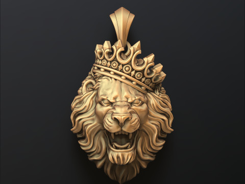 Lion With Crown V2 Pendant 3D print model Modello di stampa 3D