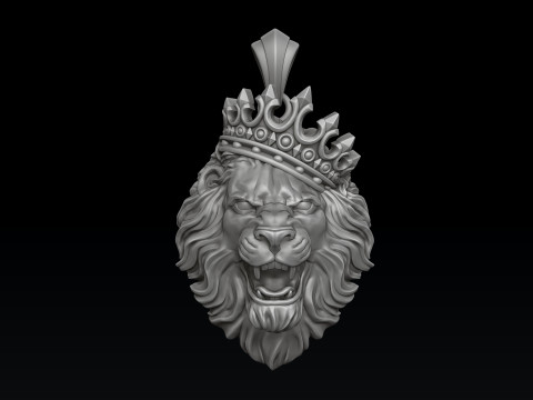 Lion With Crown V2 Pendant 3D print model 3D Baskı Modeli