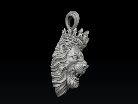 Lion With Crown V2 Pendant 3D print model 3D Baskı Modeli