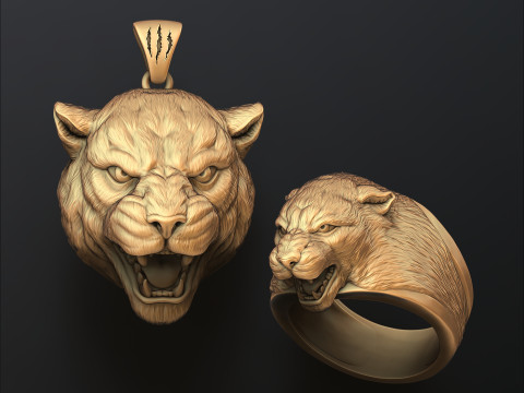 Pantere Pendant Ring V2 Collection Set 3D print model 3D Print Model