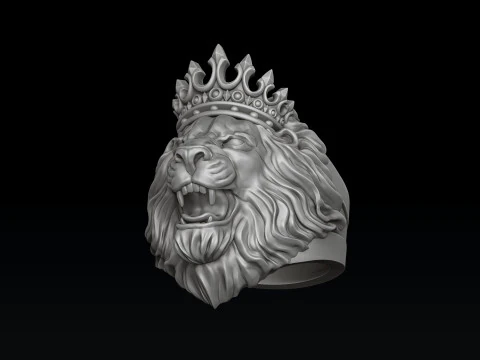 Modello di stampa 3D leone con anello corona Modello di stampa 3D